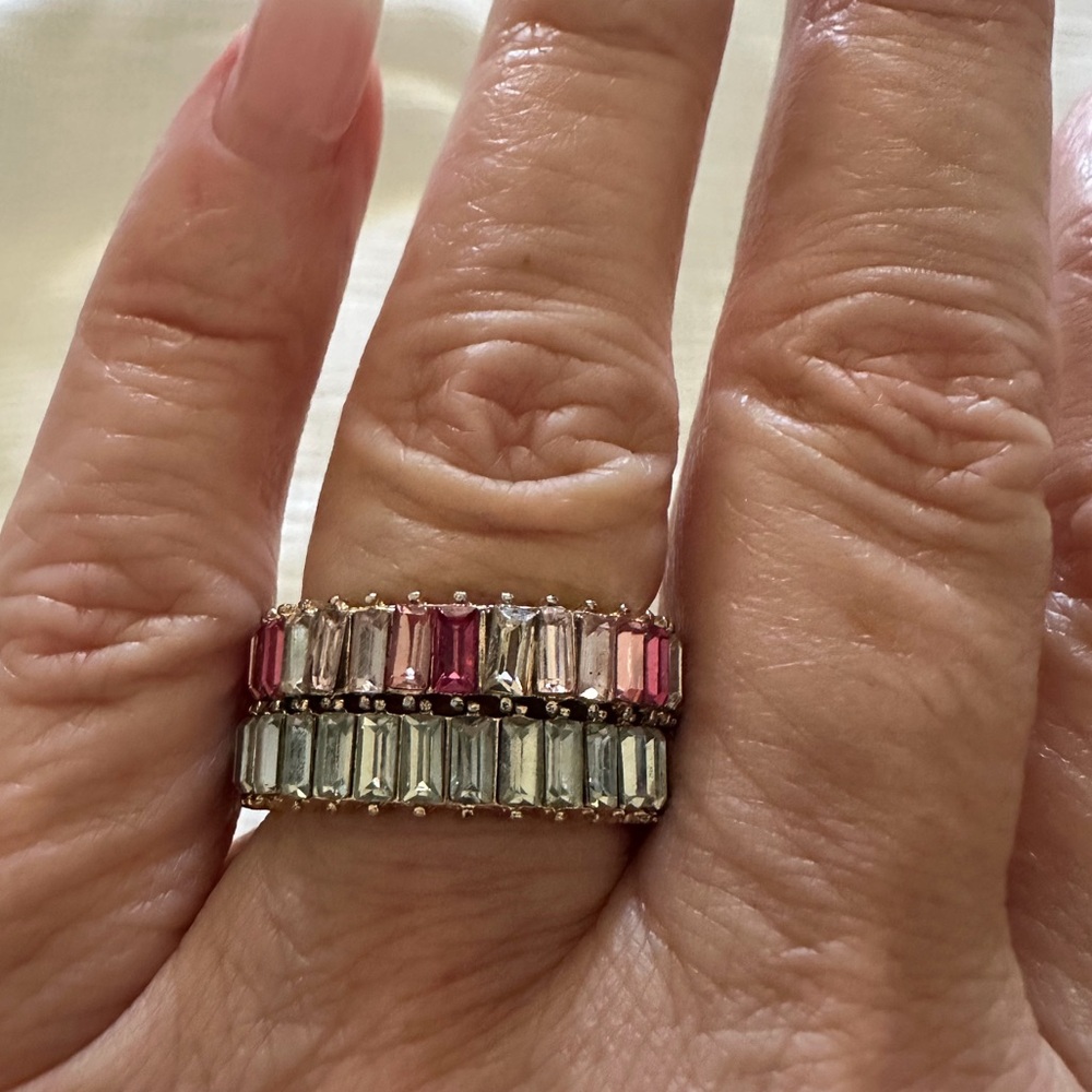 Sale price elegant two band Rings Pink and white Eternity crystal Gemstone - Picture 5 of 7